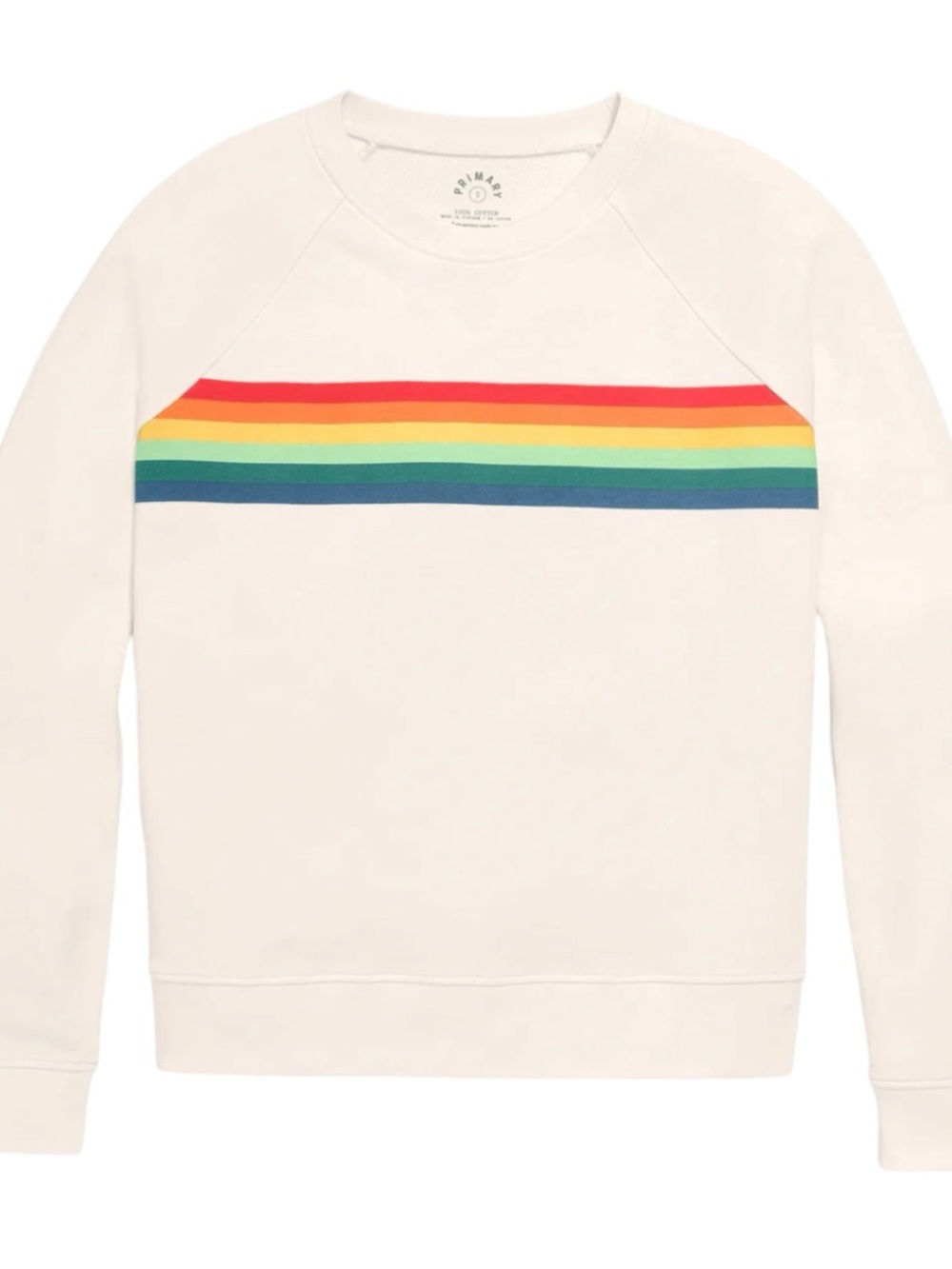 Primary Women's 24/7 Crop Sweatshirt Ivory Rainbow Stripes Size S 100% Cotton